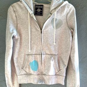 VS PINK Everyday Lounge Graphic Full Zip Hoodie XS. VS PINK PEACE LOGO GREY. EUC